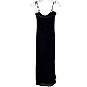 Y2K Candy Rocket Rhinestone Lettuce trim black mesh blue lining prom dress